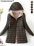 New Mid Length Korean Edition Hooded Fit Women Jackets Autumn Winter Mid-Length Office Cotton Coats Warm Lamb Fleece Parkas