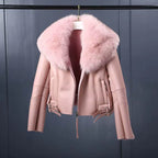 Women'S Short Lamb Fur Coat Fox Fur Collar Sheep Shearing Fur Parka Real Fur Coat Winter Warm Jacket