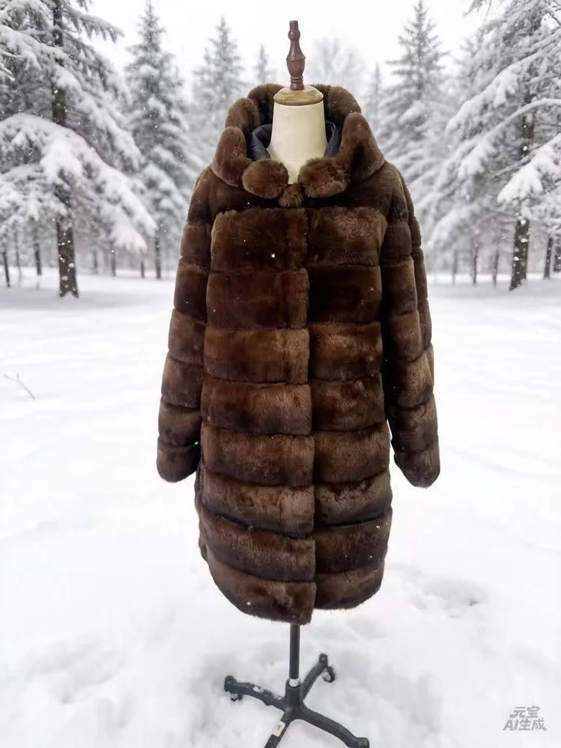 2025 Rabbit Fur Coat Rabbit Fur Jacket Stand Collar Imported Rex Rabbit Coat Stripes Rex Rabbit Fur Coat High Quality Natural Fu