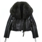 Women'S Short Lamb Fur Coat Fox Fur Collar Sheep Shearing Fur Parka Real Fur Coat Winter Warm Jacket