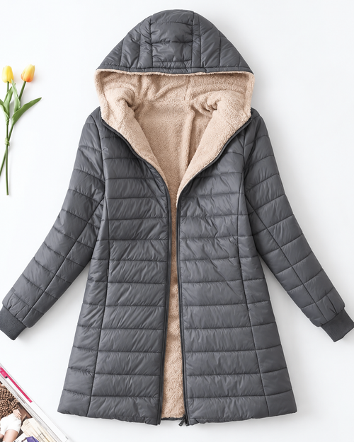 New Mid Length Korean Edition Hooded Fit Women Jackets Autumn Winter Mid-Length Office Cotton Coats Warm Lamb Fleece Parkas