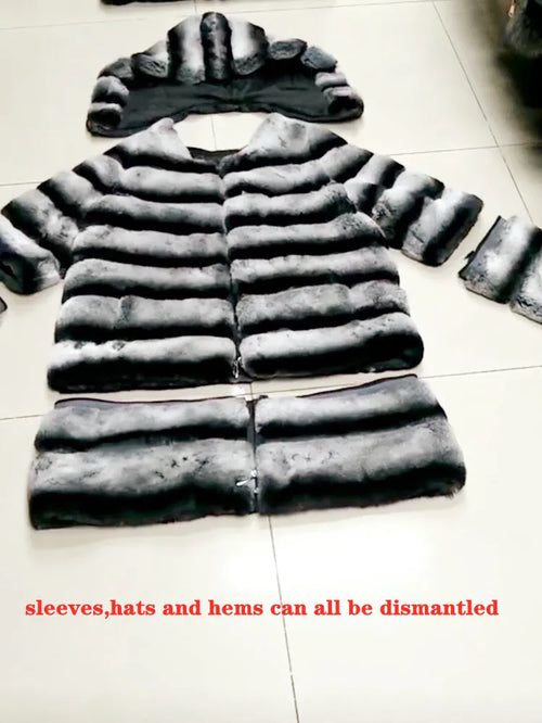 2025 Rabbit Fur Coat Rabbit Fur Jacket Stand Collar Imported Rex Rabbit Coat Stripes Rex Rabbit Fur Coat High Quality Natural Fu