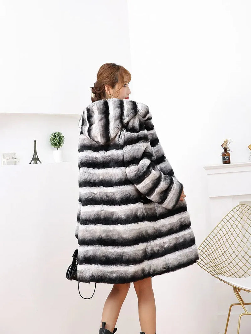 2025 Rabbit Fur Coat Rabbit Fur Jacket Stand Collar Imported Rex Rabbit Coat Stripes Rex Rabbit Fur Coat High Quality Natural Fu
