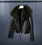 Women'S Short Lamb Fur Coat Fox Fur Collar Sheep Shearing Fur Parka Real Fur Coat Winter Warm Jacket