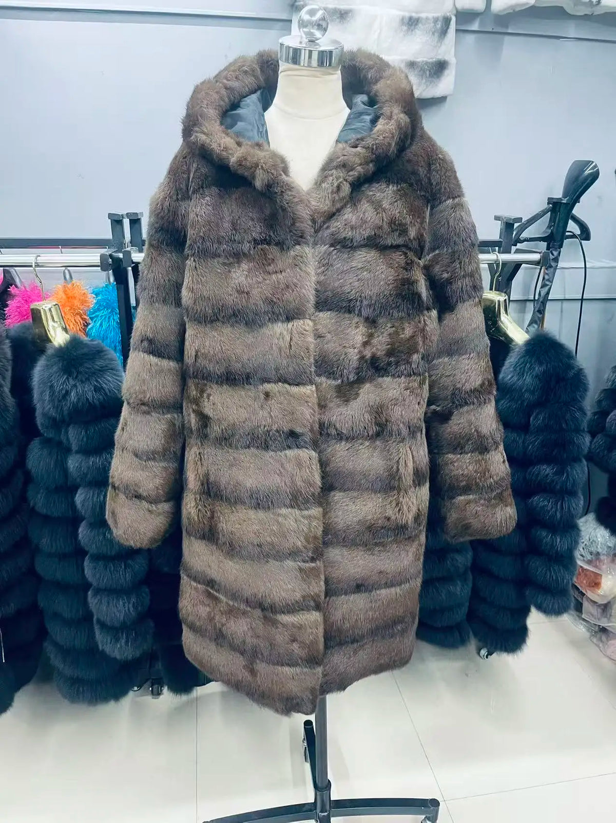 2025 Rabbit Fur Coat Rabbit Fur Jacket Stand Collar Imported Rex Rabbit Coat Stripes Rex Rabbit Fur Coat High Quality Natural Fu