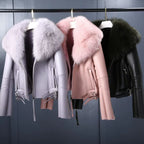Women'S Short Lamb Fur Coat Fox Fur Collar Sheep Shearing Fur Parka Real Fur Coat Winter Warm Jacket