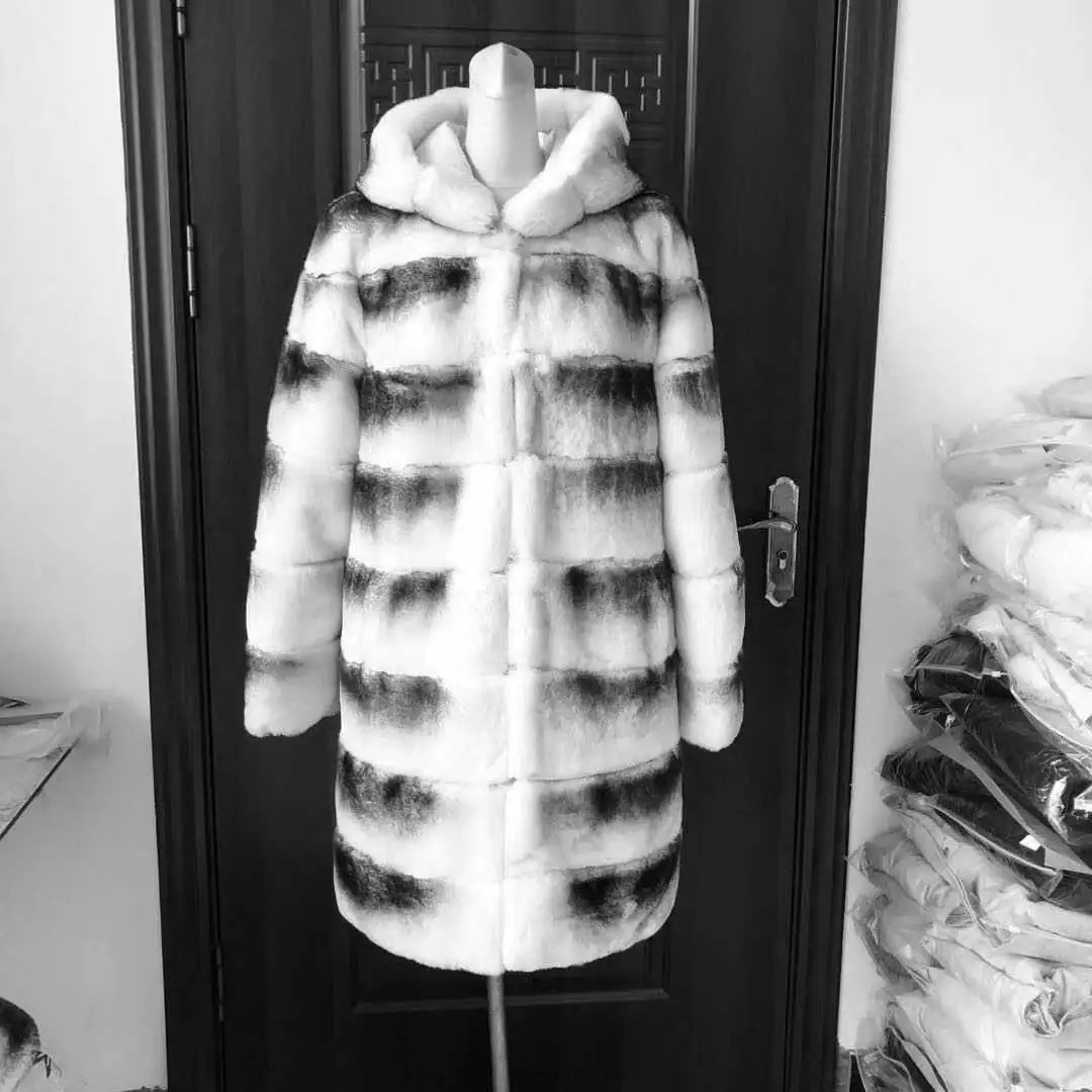 2025 Rabbit Fur Coat Rabbit Fur Jacket Stand Collar Imported Rex Rabbit Coat Stripes Rex Rabbit Fur Coat High Quality Natural Fu