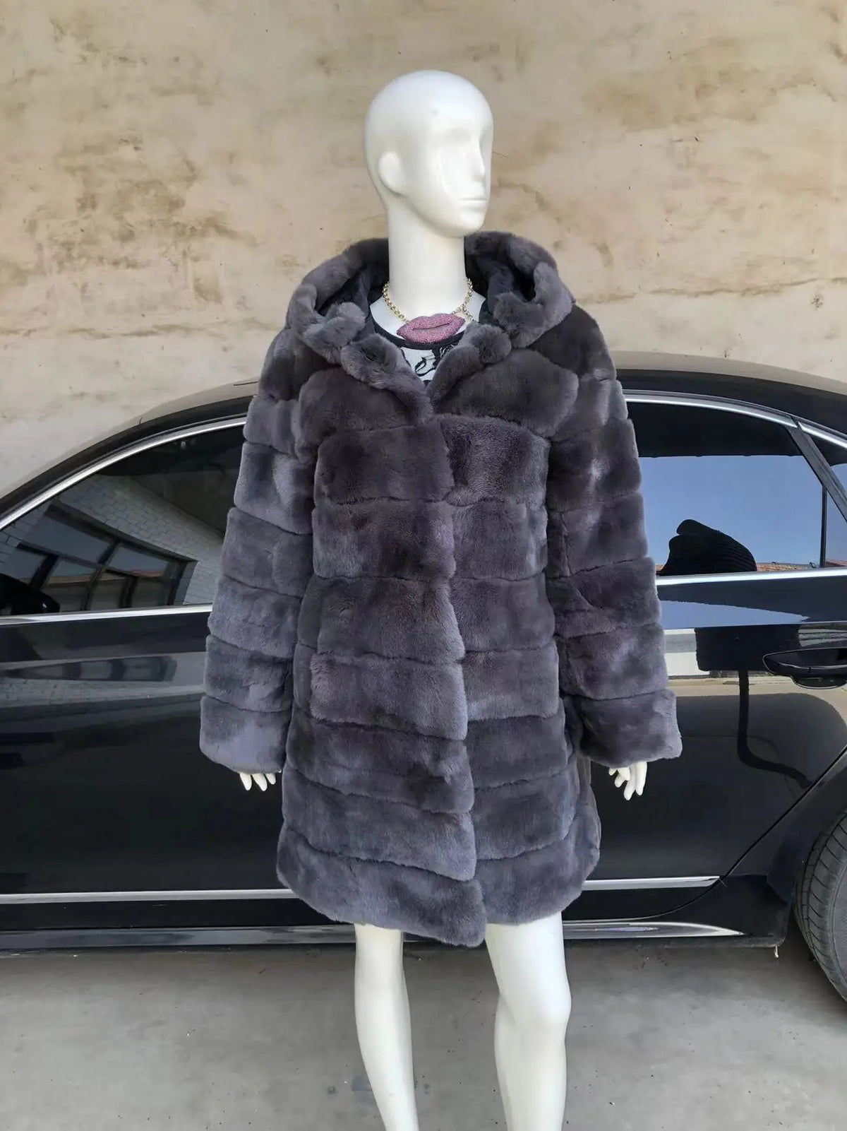 2025 Rabbit Fur Coat Rabbit Fur Jacket Stand Collar Imported Rex Rabbit Coat Stripes Rex Rabbit Fur Coat High Quality Natural Fu