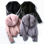 Women'S Short Lamb Fur Coat Fox Fur Collar Sheep Shearing Fur Parka Real Fur Coat Winter Warm Jacket