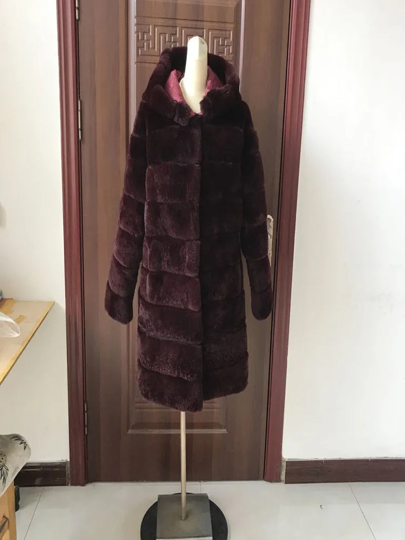 2025 Rabbit Fur Coat Rabbit Fur Jacket Stand Collar Imported Rex Rabbit Coat Stripes Rex Rabbit Fur Coat High Quality Natural Fu