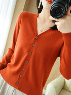 Early Autumn New Andy Cashmere Knit Cardigan V-Neck Solid Color Fashion High-Grade Comfortable Loose Casual Knitwear -GH021