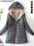 New Mid Length Korean Edition Hooded Fit Women Jackets Autumn Winter Mid-Length Office Cotton Coats Warm Lamb Fleece Parkas